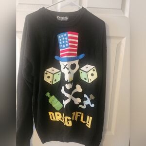 Men's Embroidered Skull American Flag Black Graphic Sweater